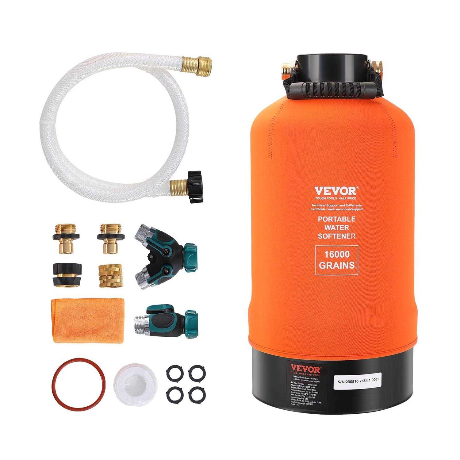 VEVOR RV Water Softener, 16,000 Grain Portable Water Softener, with 3/4 Brass Fittings and 42 Hose - Image 3