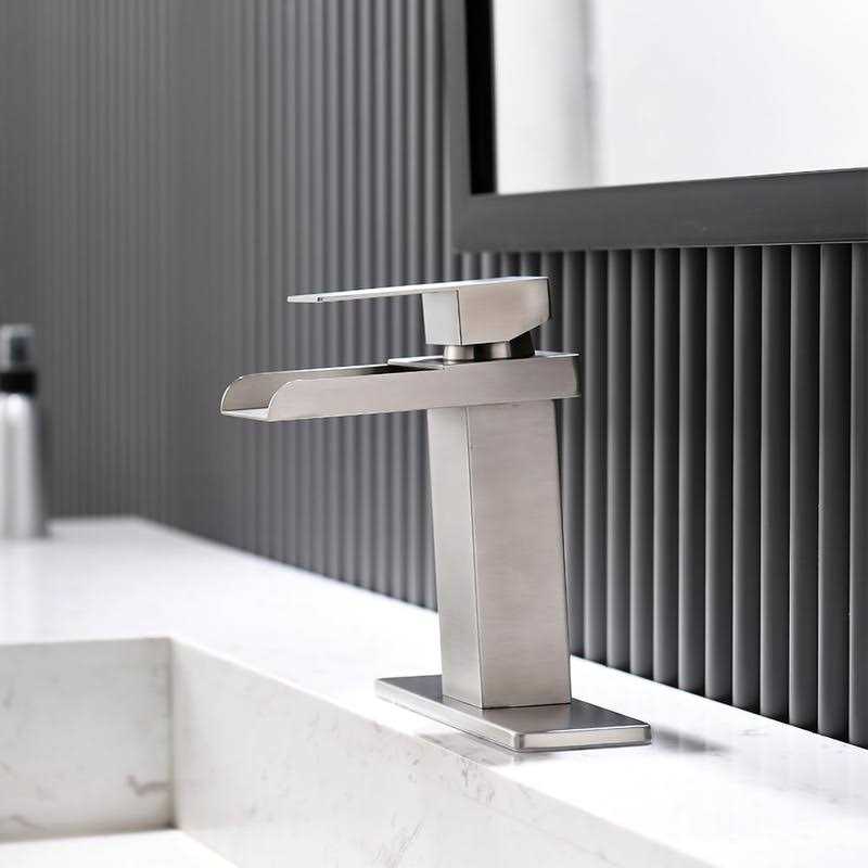 Bathroom Sink Faucet, Single Hole Bathroom Faucet, 3 Hole Brushed Nickel Waterfall Single Handle Bathroom Sink Faucet with Pop Up Drain and Supply - Image 3