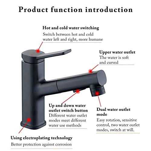 Bathroom Faucets with Pull Down Sprayer Single Handle Pull Out Bathroom Faucet Black Bathroom Sink Faucet Stainless Steel Bathroom Faucets Suitable - Image 4