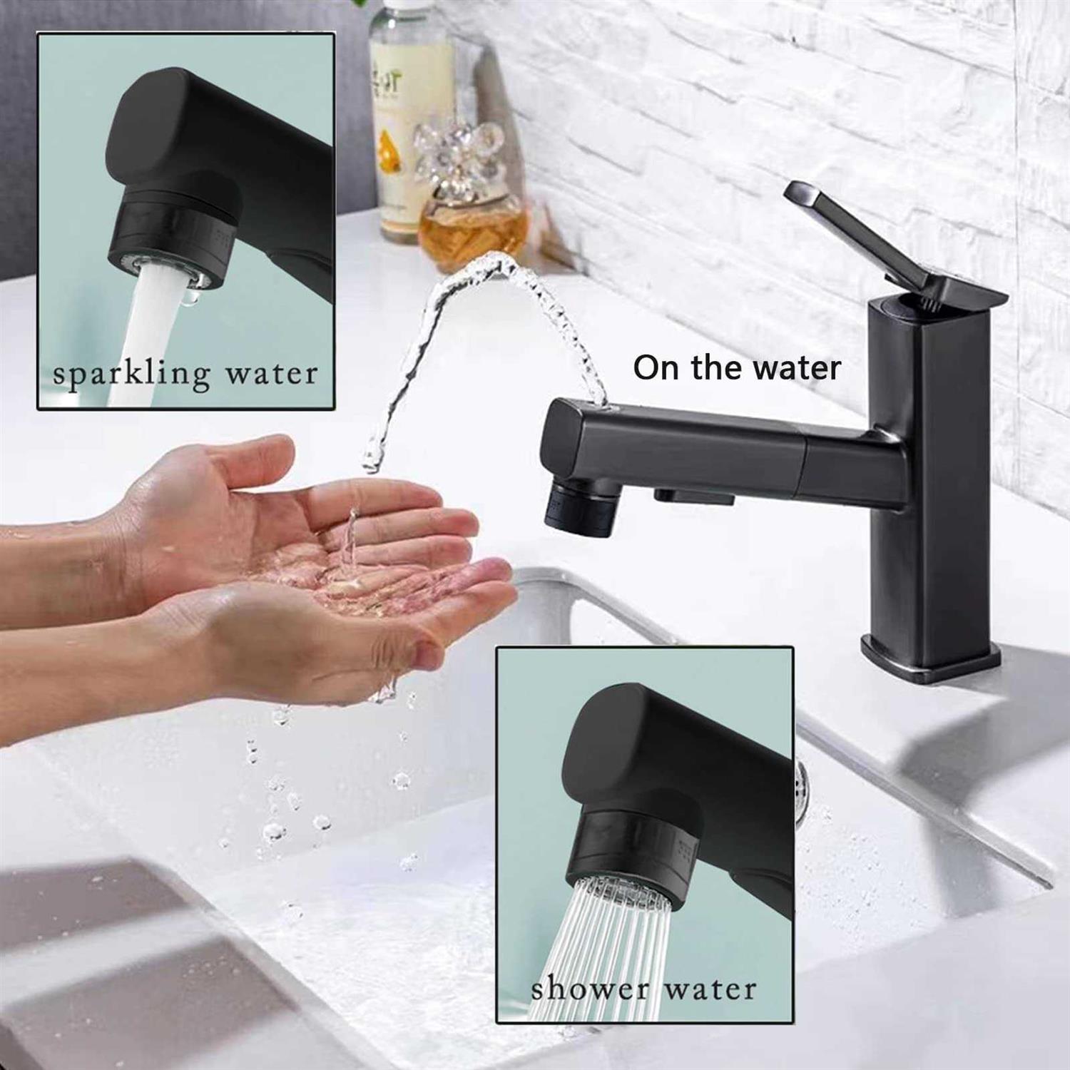 Bathroom Faucets with Pull Down Sprayer Single Handle Pull Out Bathroom Faucet Black Bathroom Sink Faucet Stainless Steel Bathroom Faucets Suitable - Image 5