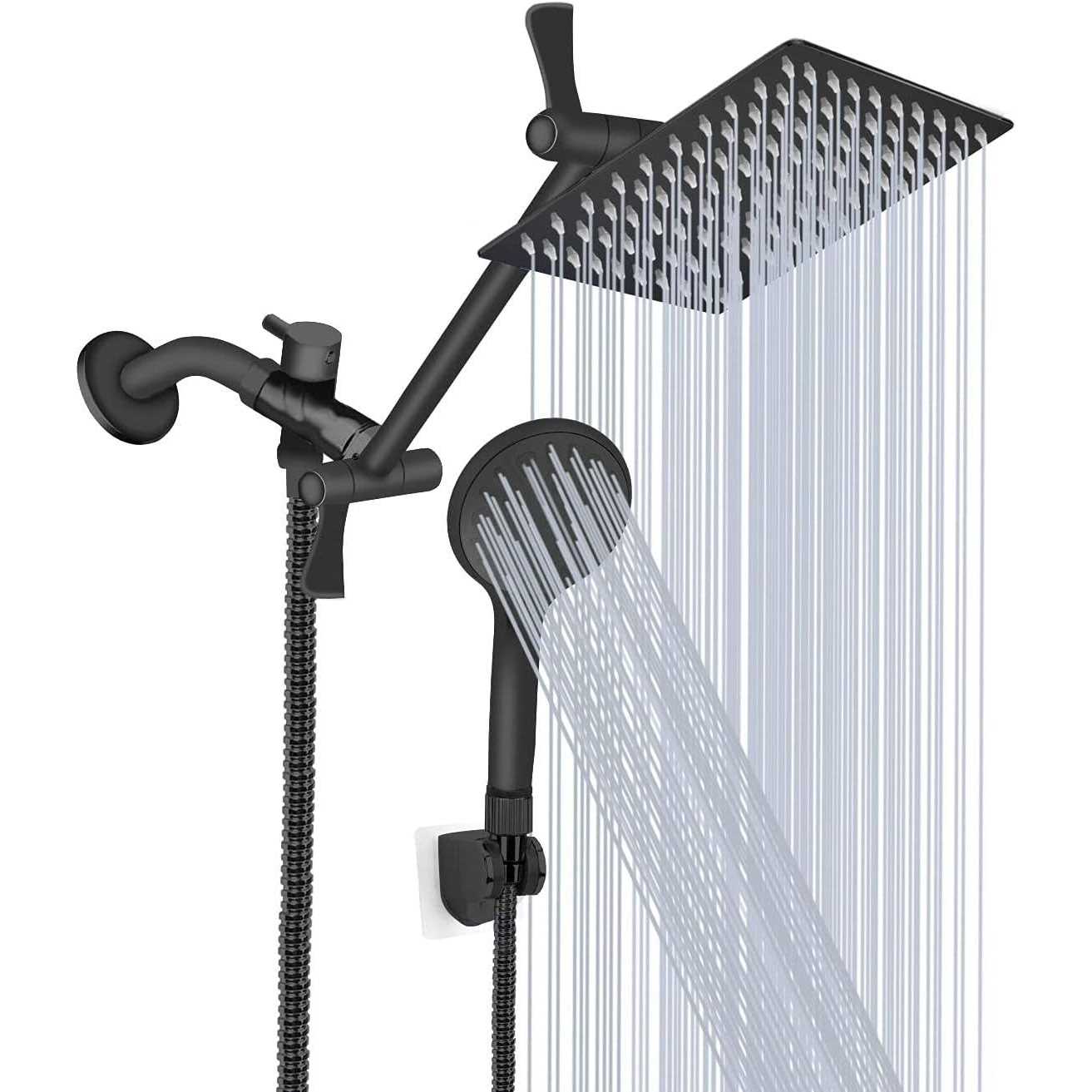 Tudoccy Shower Head 8‘' High Pressure Rainfall Shower Head/Handheld Shower Combo with 11'' Extension Arm