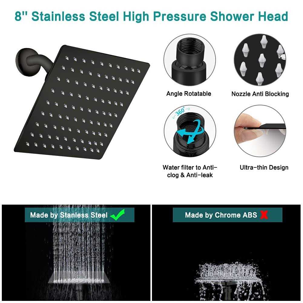 Tudoccy Shower Head 8‘' High Pressure Rainfall Shower Head/Handheld Shower Combo with 11'' Extension Arm - Image 4