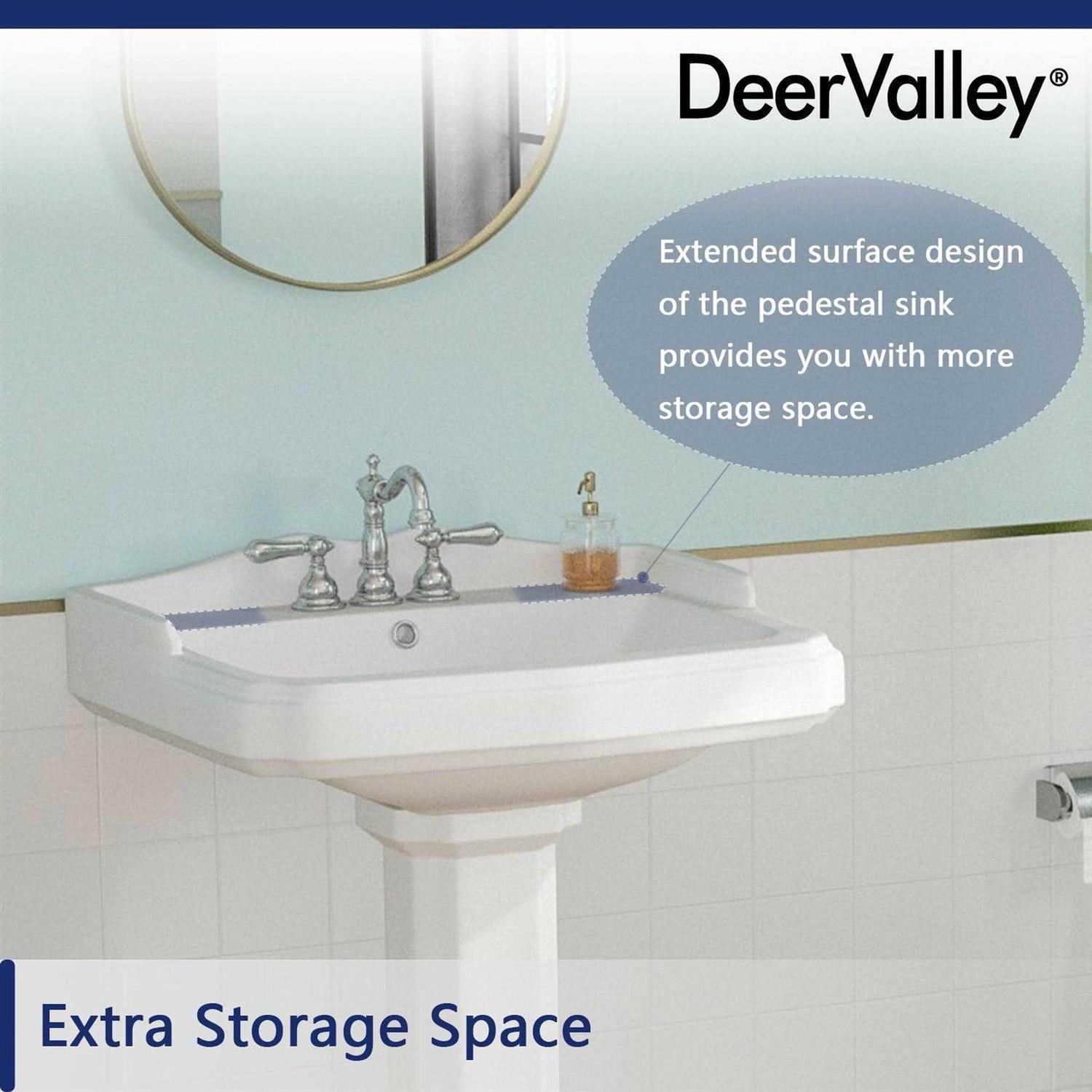 DeerValley DV-1P522 Dynasty 35.5 Tall White Rectangular Vitreous China Pedestal Bathroom Sink with Overflow - Image 5