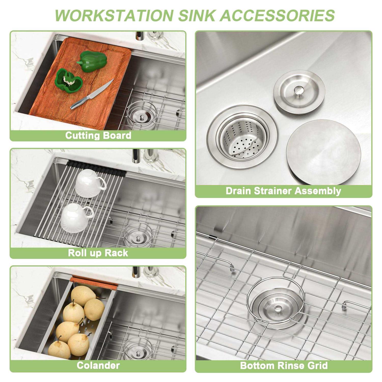 Undermount Sink Workstation Lofeyo 16 Gauge Stainless Steel Kitchen Sink Workstation Ledege Undermount Single Bowl Sink Basin - Image 2