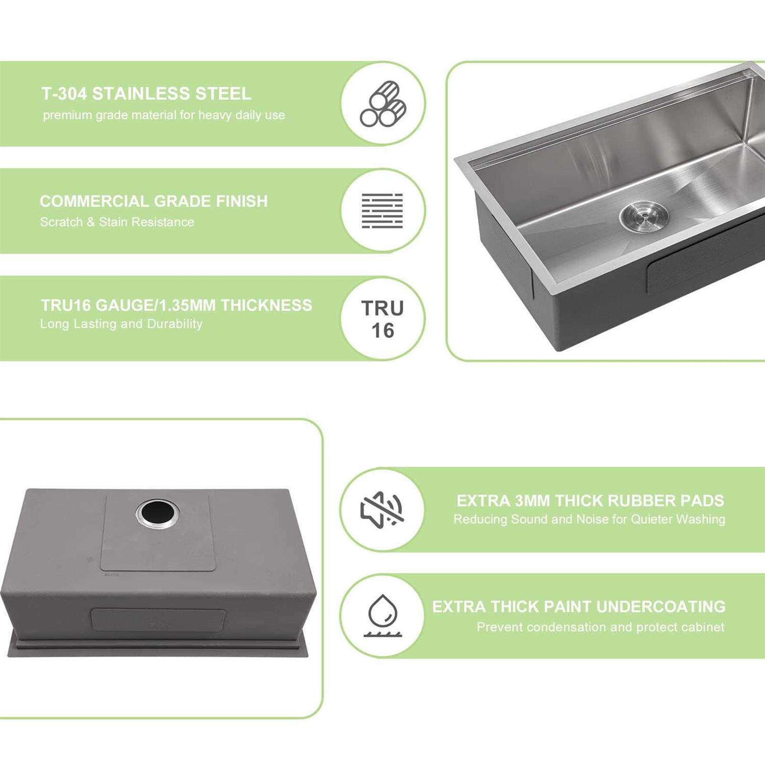 Undermount Sink Workstation Lofeyo 16 Gauge Stainless Steel Kitchen Sink Workstation Ledege Undermount Single Bowl Sink Basin - Image 3