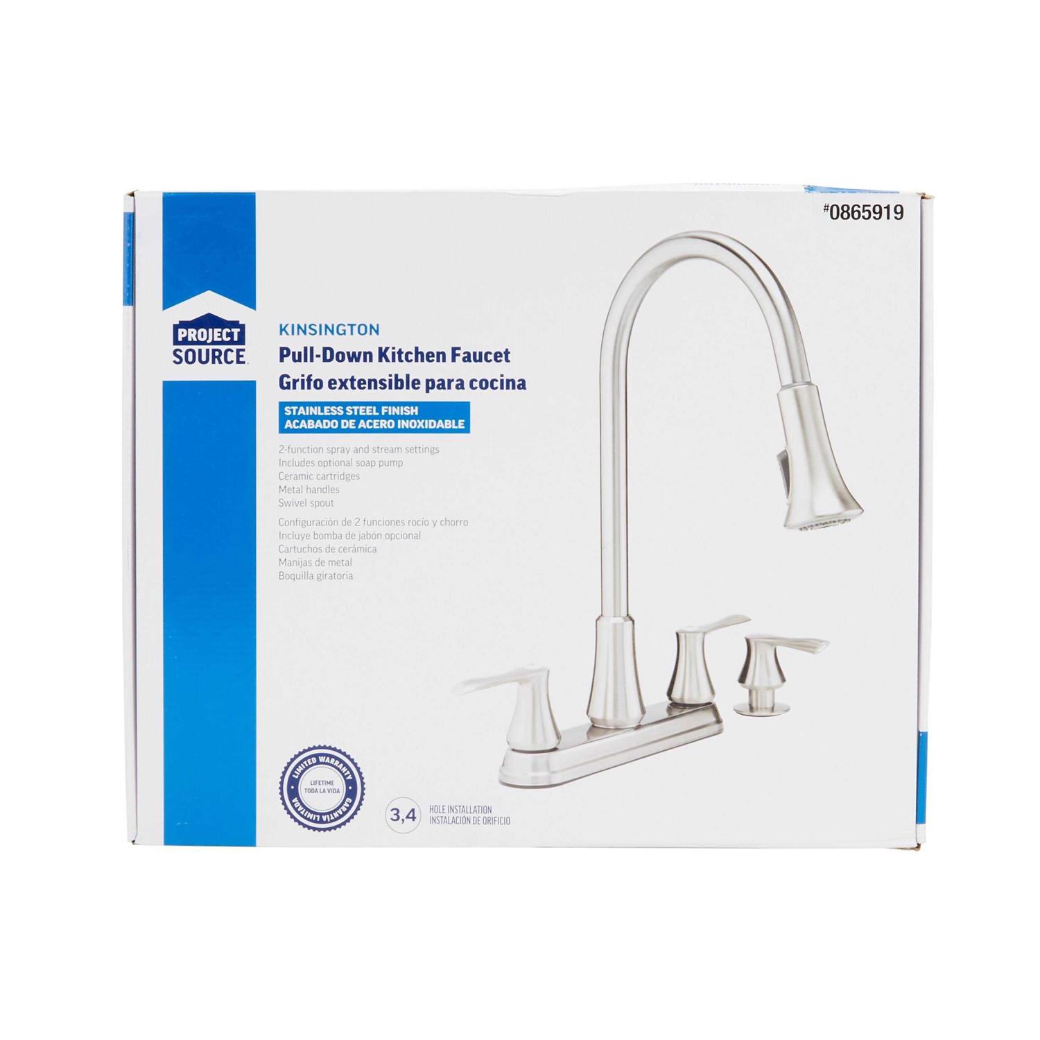 Project Source Stainless Steel 2-Handle Deck-Mount Pull-Down Handle Kitchen Faucet with Deck Plate Included 252-K825-PS-SSD - Image 2