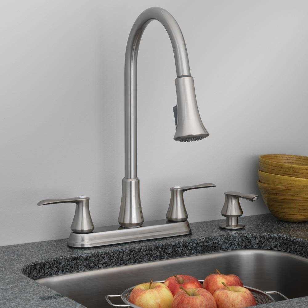 Project Source Stainless Steel 2-Handle Deck-Mount Pull-Down Handle Kitchen Faucet with Deck Plate Included 252-K825-PS-SSD - Image 3