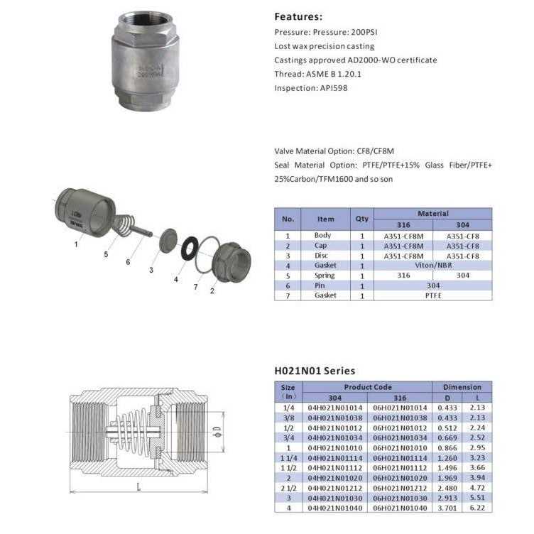 Guardian 316 Stainless Steel 200 PSI Full Port Vertical Check Valve - Image 4
