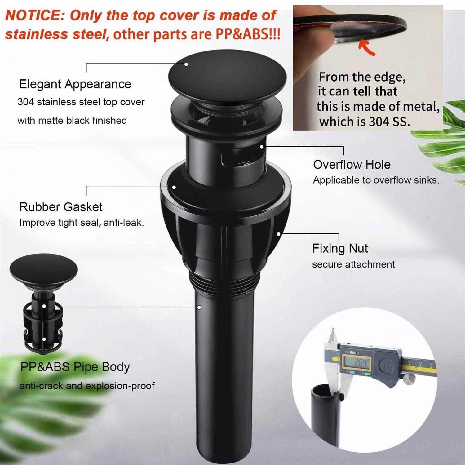 Bathroom Sink Drain Pop Up Drain Stopper with Overflow - Image 3