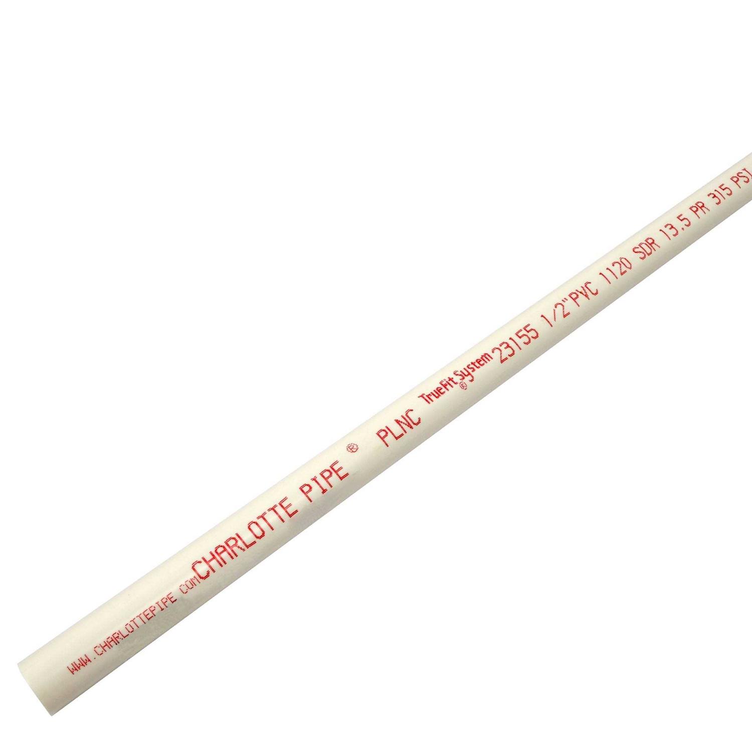 Charlotte Pipe 1/2 in. x 10 ft. Cold Water PVC Pressure Pipe - Image 3