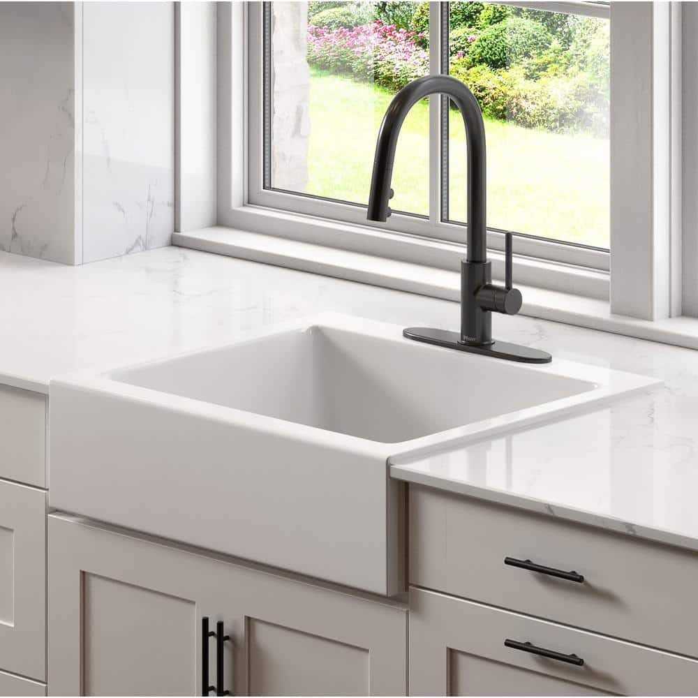 Sinkology SK452-26FC-3 Josephine Quick-Fit Drop-in Farmhouse Fireclay 25.85 in. 3-Hole Single Bowl Kitchen Sink in Crisp White - Image 3
