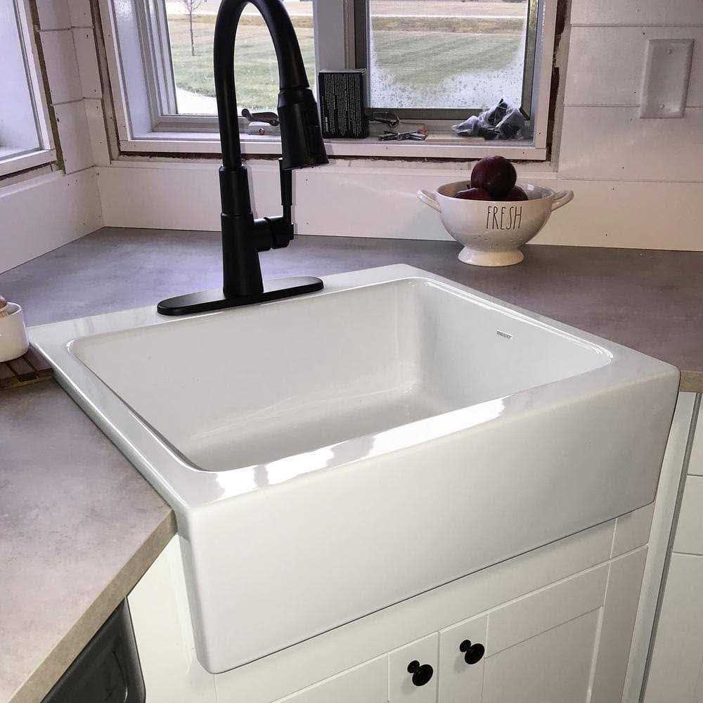 Sinkology SK452-26FC-3 Josephine Quick-Fit Drop-in Farmhouse Fireclay 25.85 in. 3-Hole Single Bowl Kitchen Sink in Crisp White - Image 4