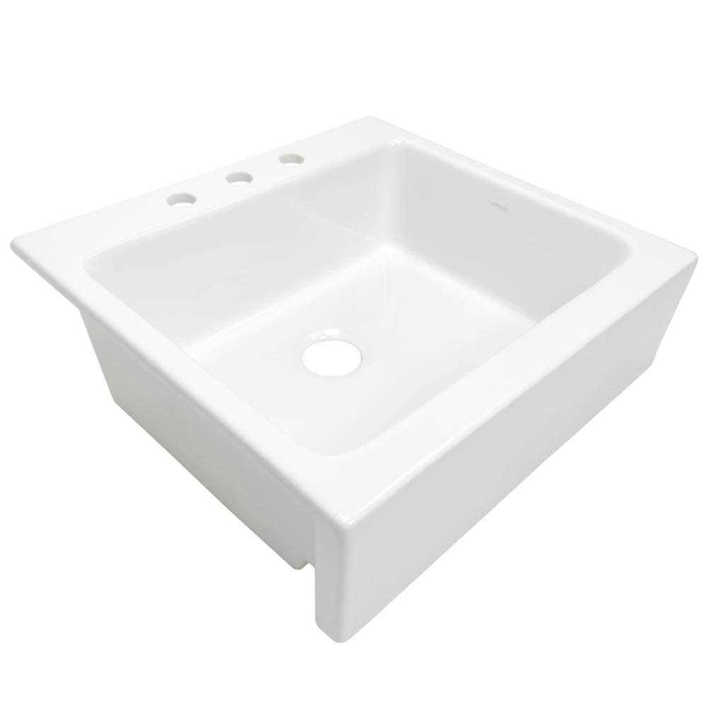 Sinkology SK452-26FC-3 Josephine Quick-Fit Drop-in Farmhouse Fireclay 25.85 in. 3-Hole Single Bowl Kitchen Sink in Crisp White - Image 5