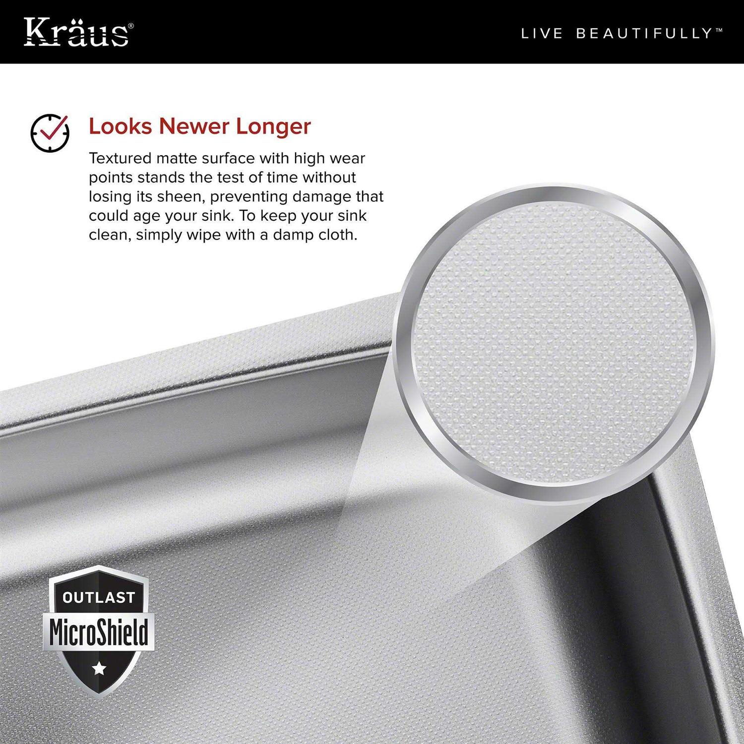 Kraus Outlast MicroShield 32 Single Bowl Stainless Steel Undermount Kitchen Sink KBU14E - Image 3