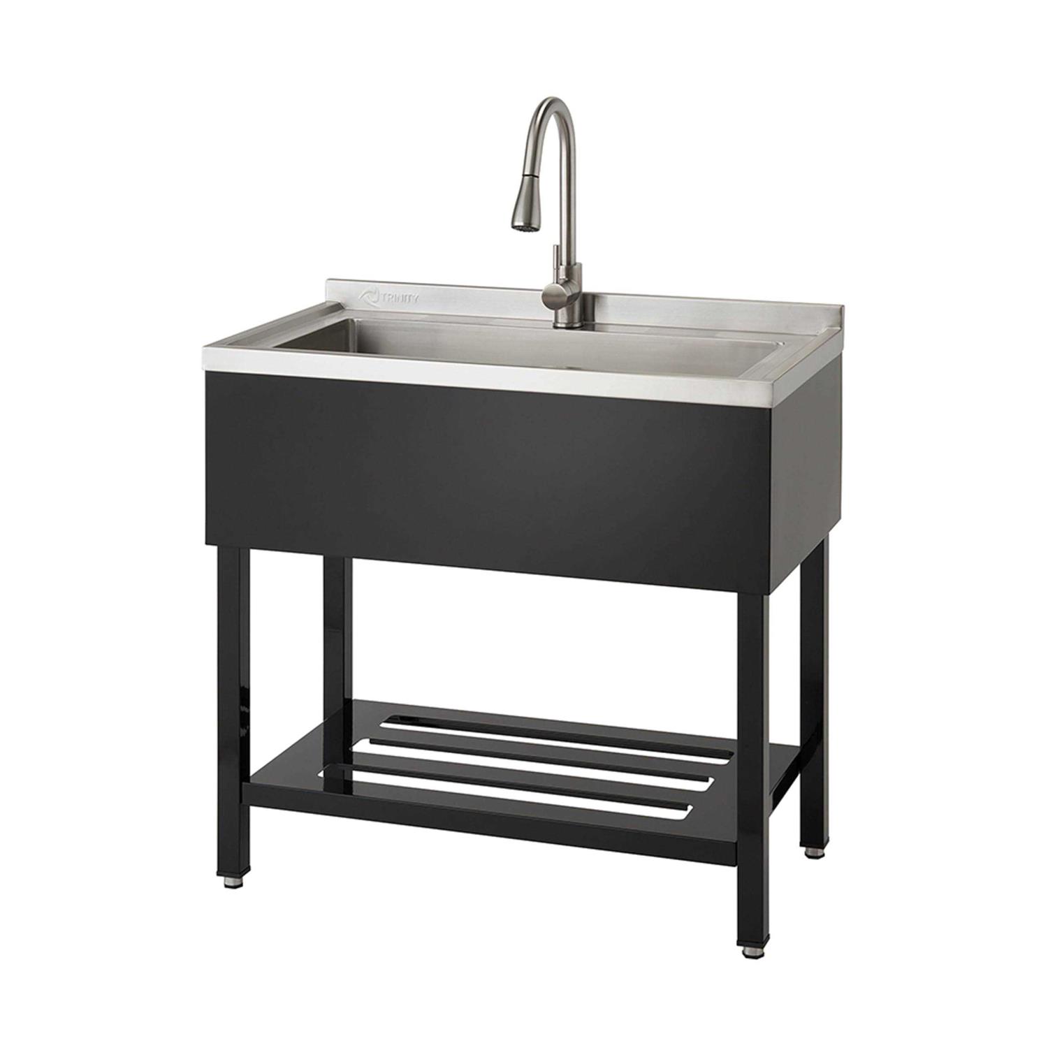 TRINITY 14 in. D x 30 in. W Freestanding Laundry/Utility Sink in Stainless Steel and THAPBK-0323