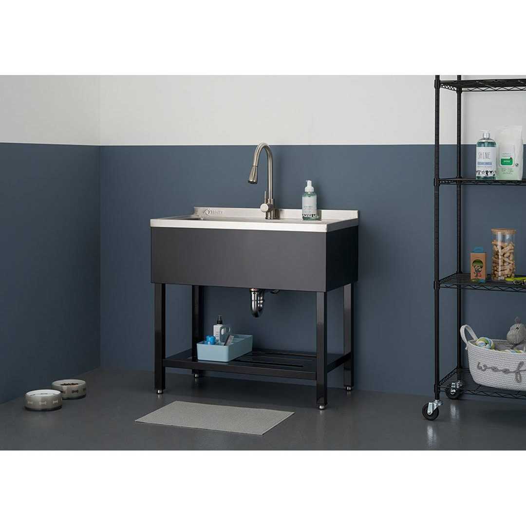 TRINITY 14 in. D x 30 in. W Freestanding Laundry/Utility Sink in Stainless Steel and THAPBK-0323 - Image 4