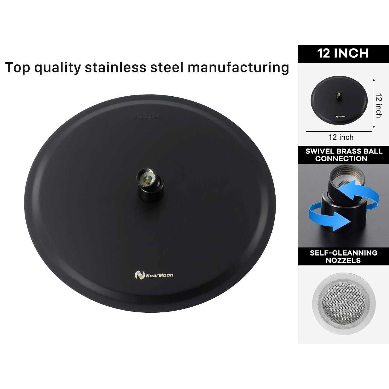 Rain Shower Head with 11'' Adjustable Arm NearMoon High Pressure Stainless Steel Rainfall Showerhead - Image 4