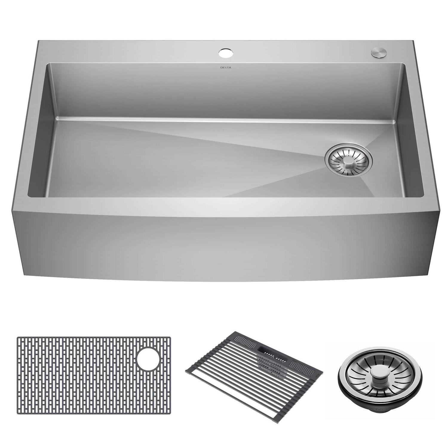 Delta Lenta Retrofit Farmhouse Apron Front 16 Gauge Stainless Steel Single