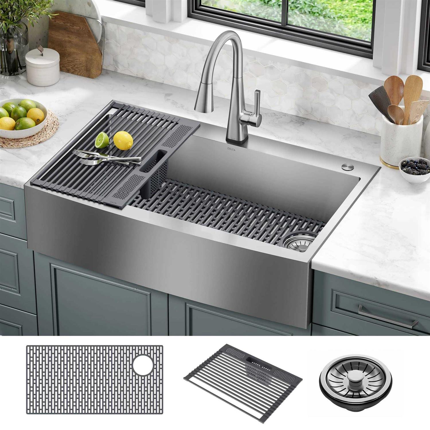 Delta Lenta Retrofit Farmhouse Apron Front 16 Gauge Stainless Steel Single - Image 5