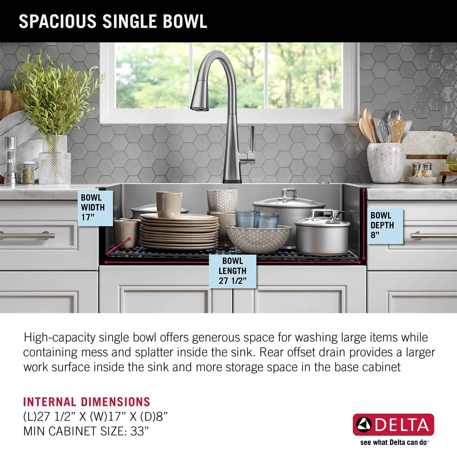 Delta Lenta Retrofit Farmhouse Apron Front 16 Gauge Stainless Steel Single - Image 2