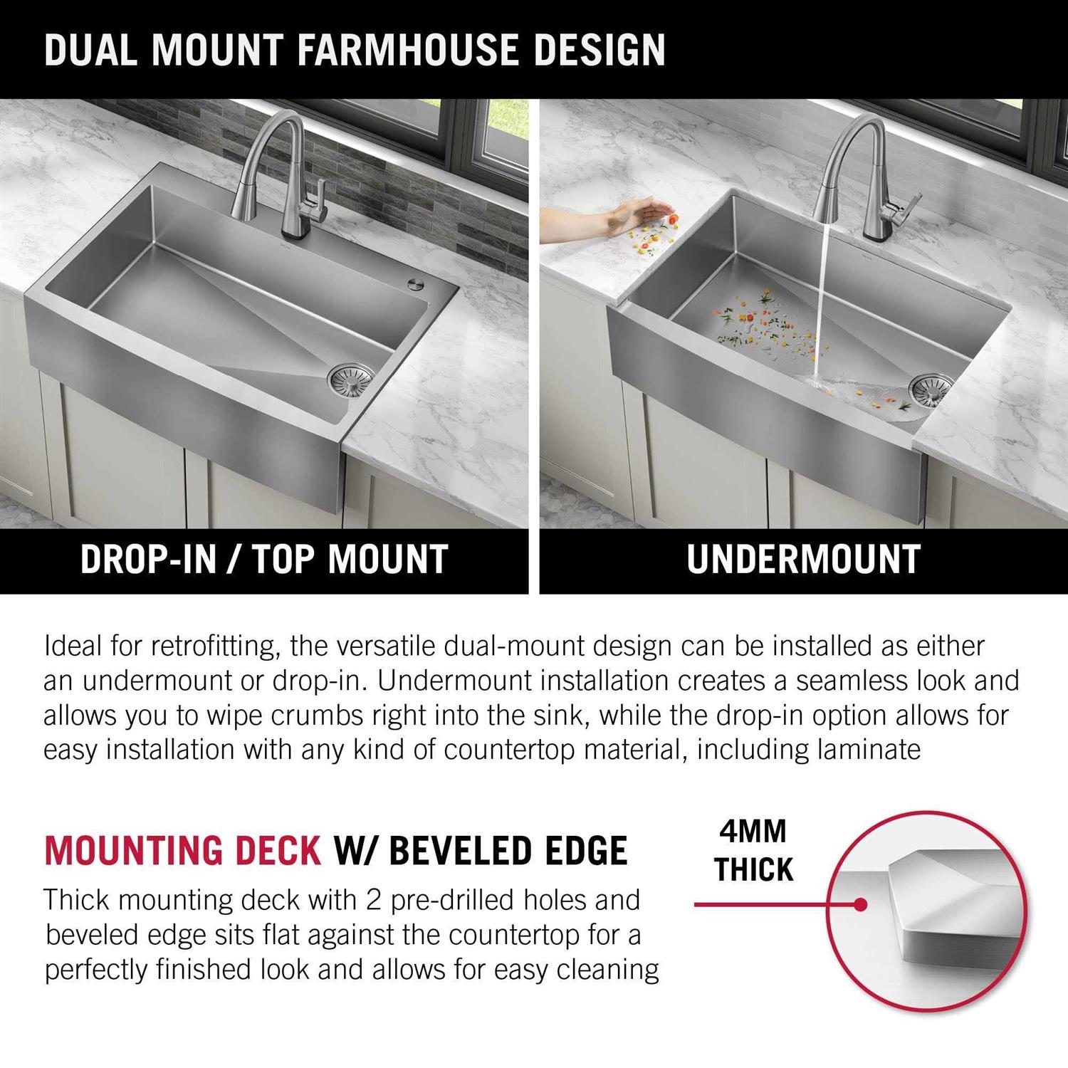 Delta Lenta Retrofit Farmhouse Apron Front 16 Gauge Stainless Steel Single - Image 3