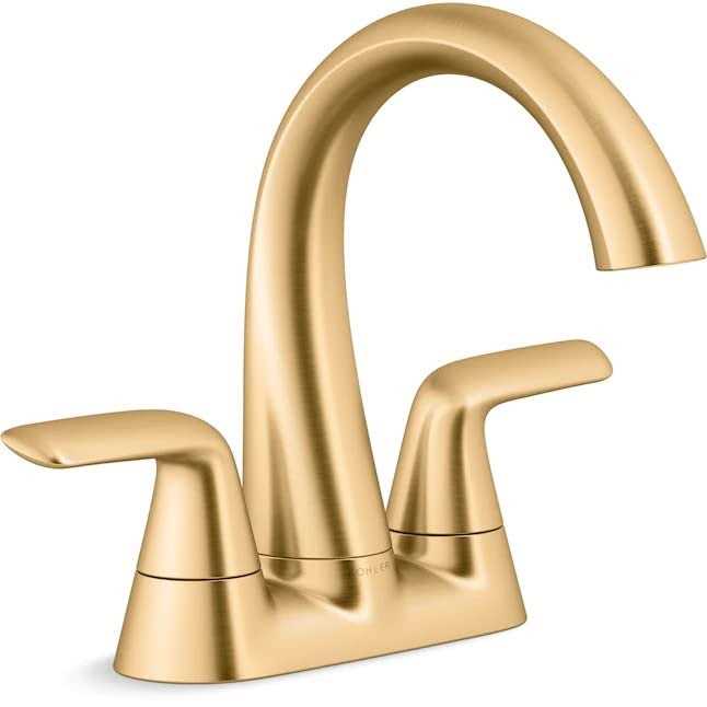 Kohler Avail Vibrant Brushed Moderne Brass 4-in Centerset 2-Handle WaterSense Bathroom Sink Faucet with Drain