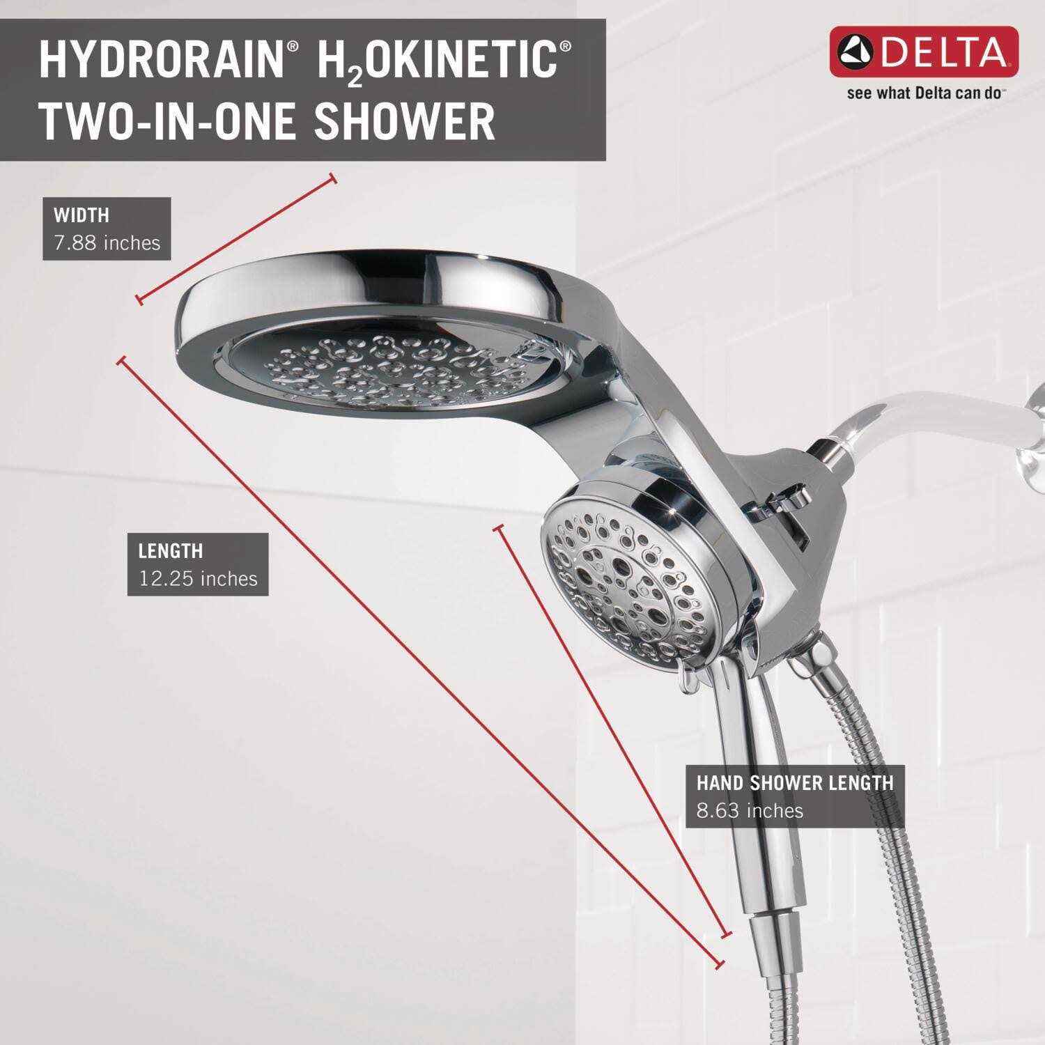 Delta HydroRain H2Okinetic 2.5 GPM 5-Setting Two-in-One Shower Head 58680 - Image 2