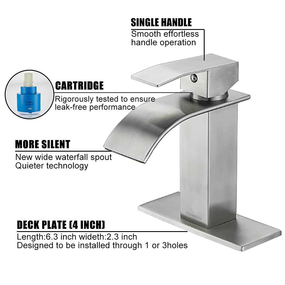 Ryuwanku Bathroom Faucet Brushed Nickel Modern Waterfall Bathroom Sink Faucet With Single Handle Suitable For 1 Or 3 Holes,Suppl - Image 3