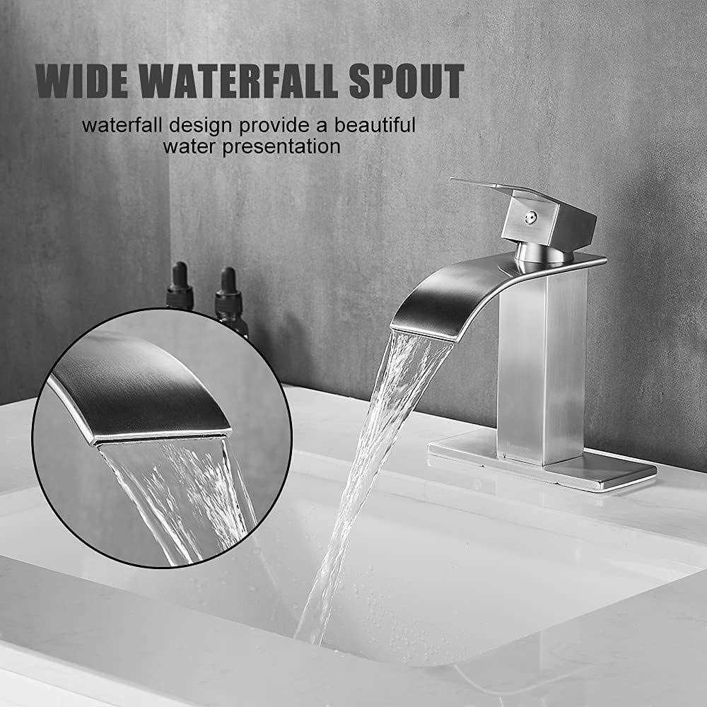 Ryuwanku Bathroom Faucet Brushed Nickel Modern Waterfall Bathroom Sink Faucet With Single Handle Suitable For 1 Or 3 Holes,Suppl - Image 4