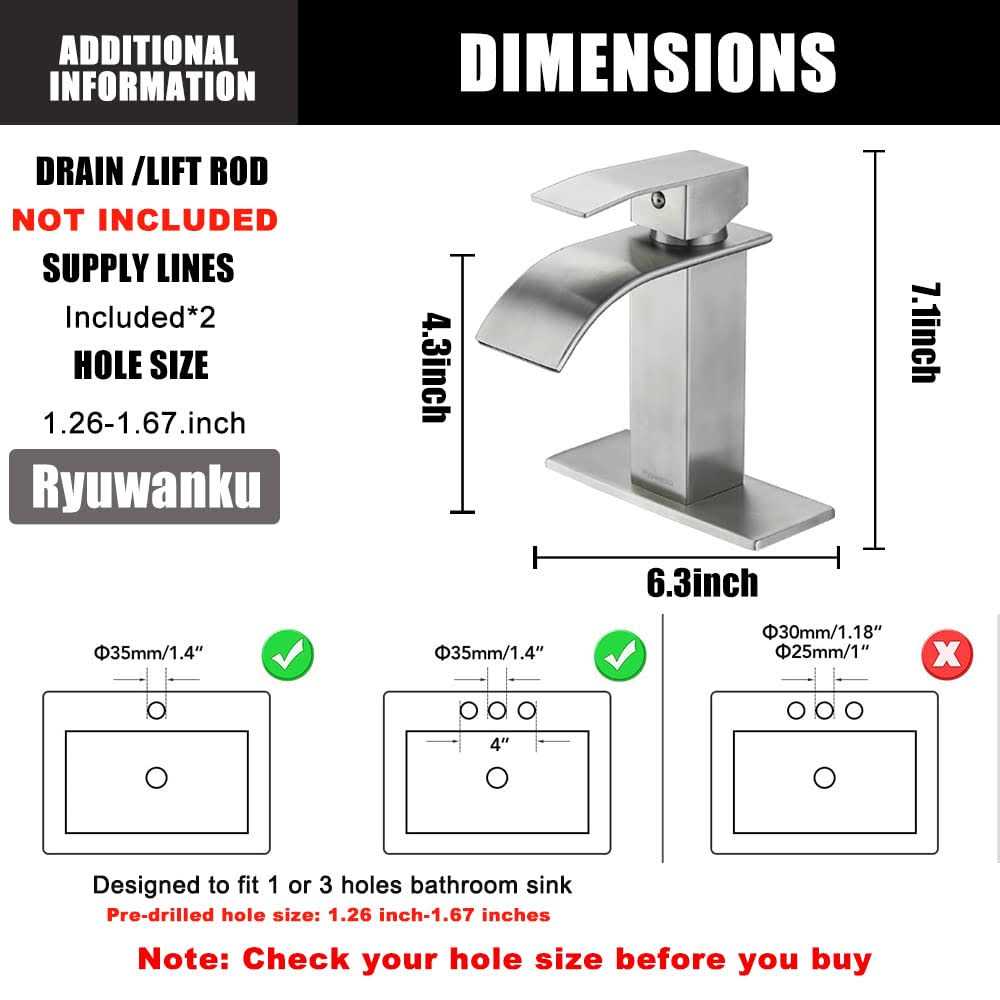 Ryuwanku Bathroom Faucet Brushed Nickel Modern Waterfall Bathroom Sink Faucet With Single Handle Suitable For 1 Or 3 Holes,Suppl - Image 5