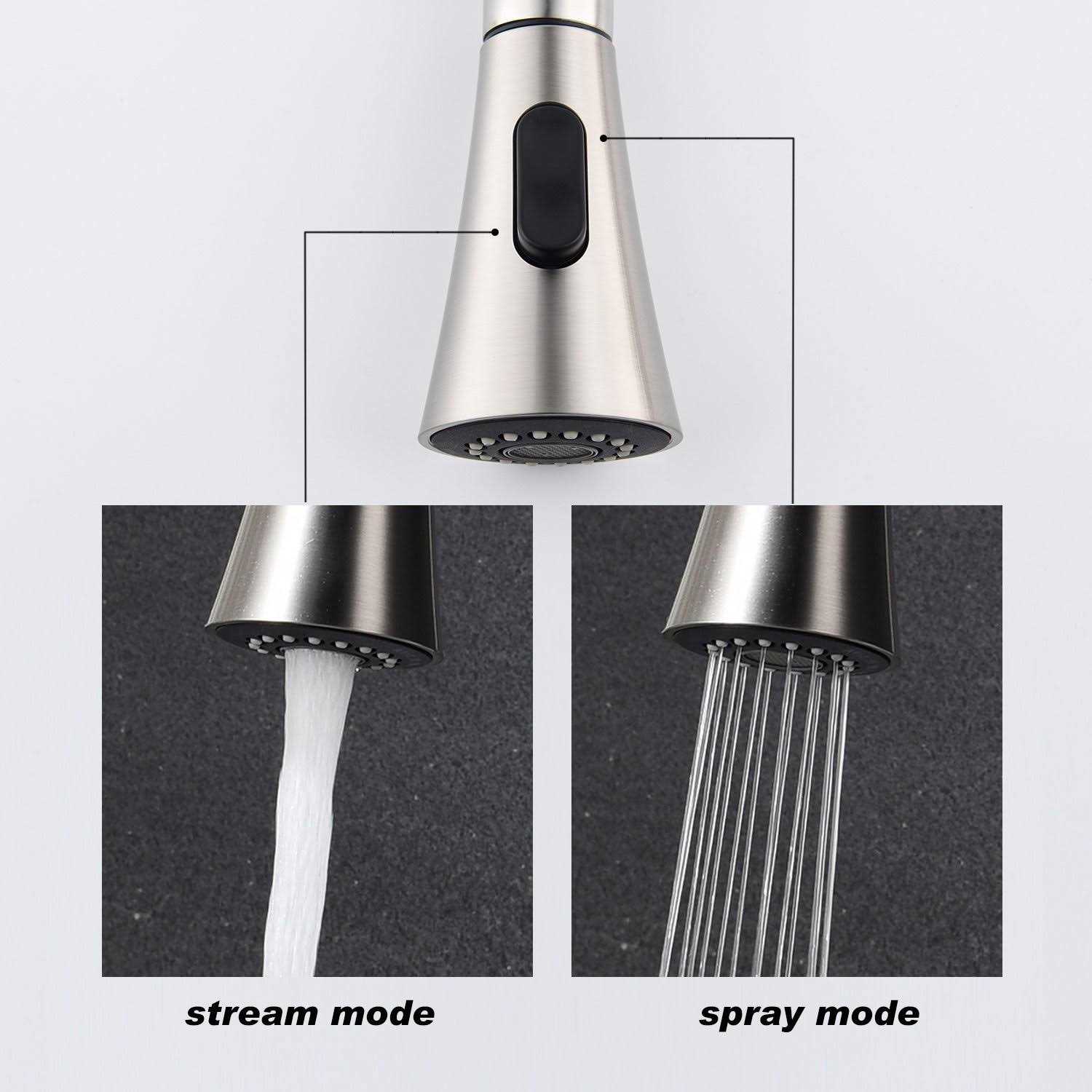 Wewe Single Handle High Arc Brushed Nickel Pull Out Kitchen Faucet Level Steel - Image 4