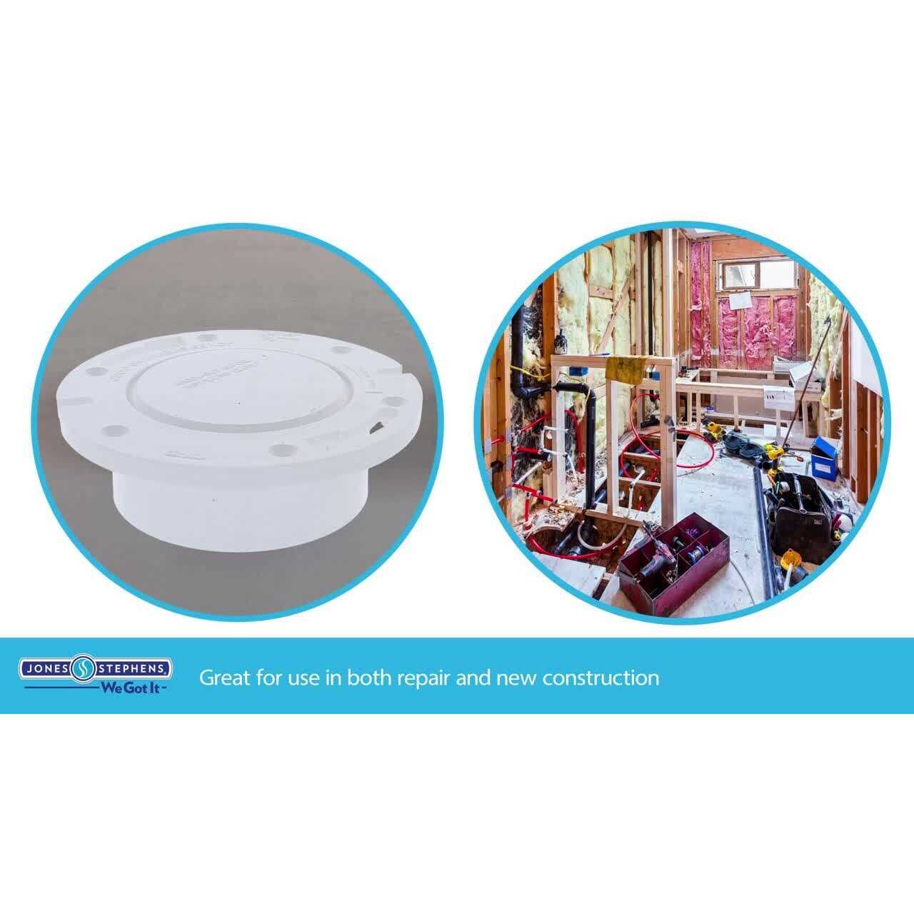 Jones Stephens 3 x 4 Offset Plumbfit PVC Closet Flange with Stainless Steel Ring less Knockout - Image 3