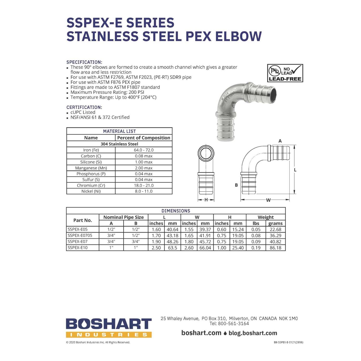 Boshart Stainless Steel Pex 90 Elbow - Image 5