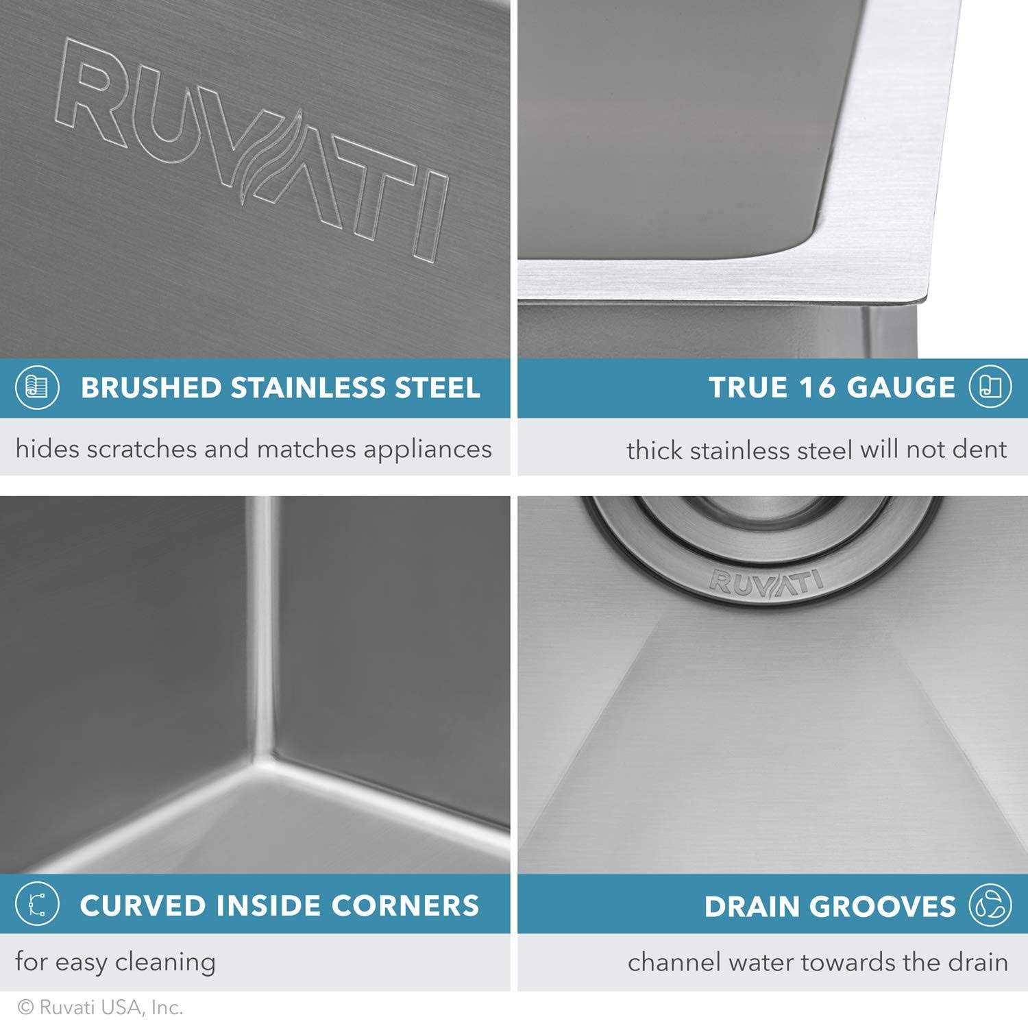 Ruvati 33 in. Single Bowl Undermount 16-Gauge Stainless Steel Kitchen Sink RVH7433 - Image 4