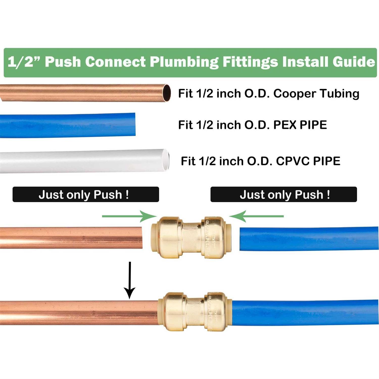 Whk 12 Pack 1/2 Push-to-connect Plumbing Fittings,Straight Push Fittings 1/2,Pushfit Coupling Kit with 1/2 Disconnect Clip,Brass Push Fit - Image 5