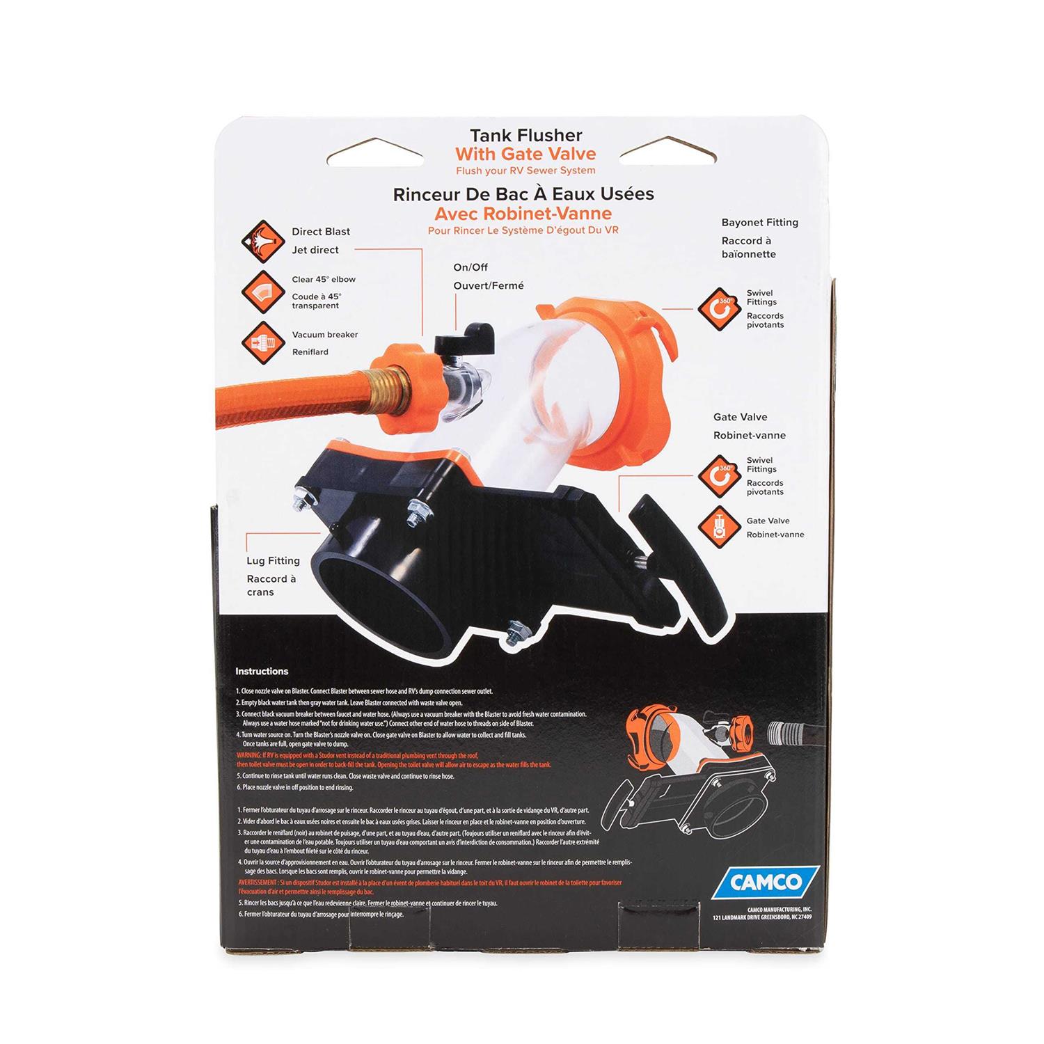 Camco Rhino Blaster Pro Camper/RV Tank Rinser Features 45-Degree Angled Clear Elbow & Gate Valve - Image 4