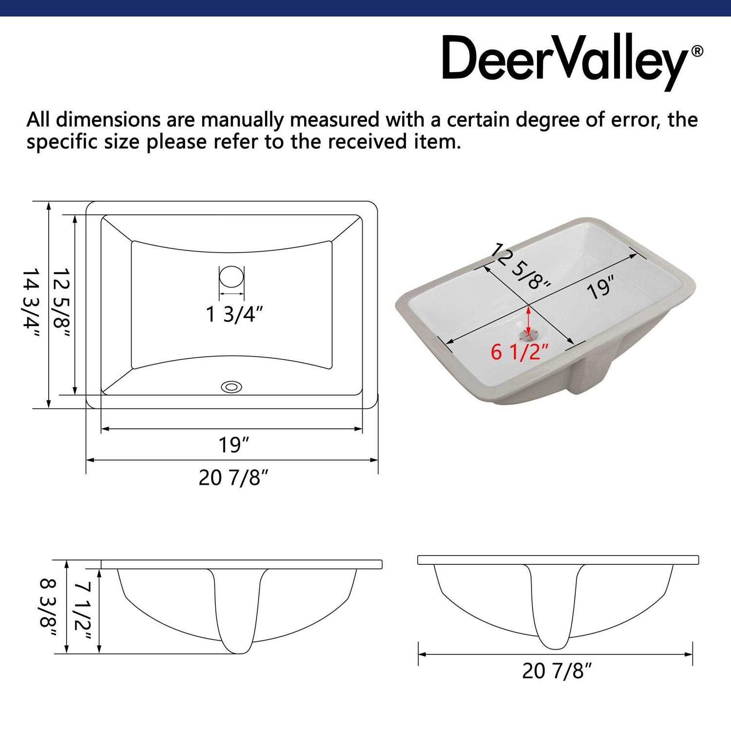 DeerValley DV-1U0086 Ally 21 X 15'' Rectangular Vitreous China Undermount Bathroom Sink with Overflow Sink Finish - Image 4