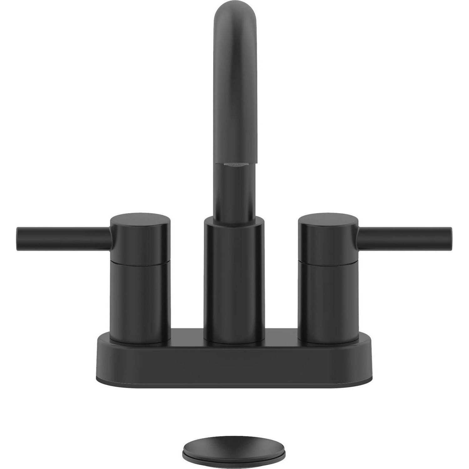 allen + roth Harlow Matte Black 2-handle 4-in centerset WaterSense Bathroom Sink Faucet with Drain and Deck Plate 67692W-617001 - Image 3