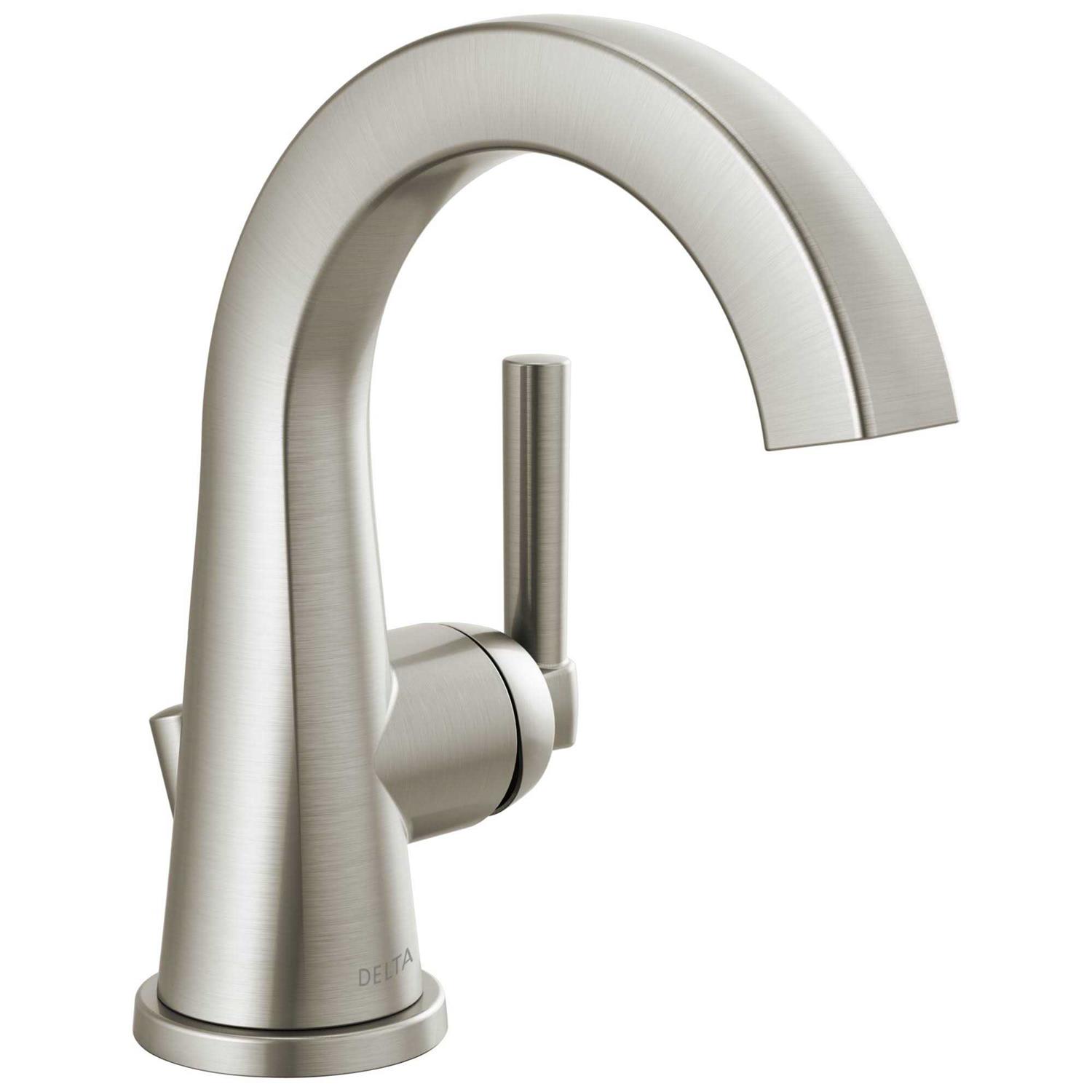 Delta Becker Spotshield Stainless 1-Handle Single Hole WaterSense Bathroom Sink Faucet with Drain and Deck Plate