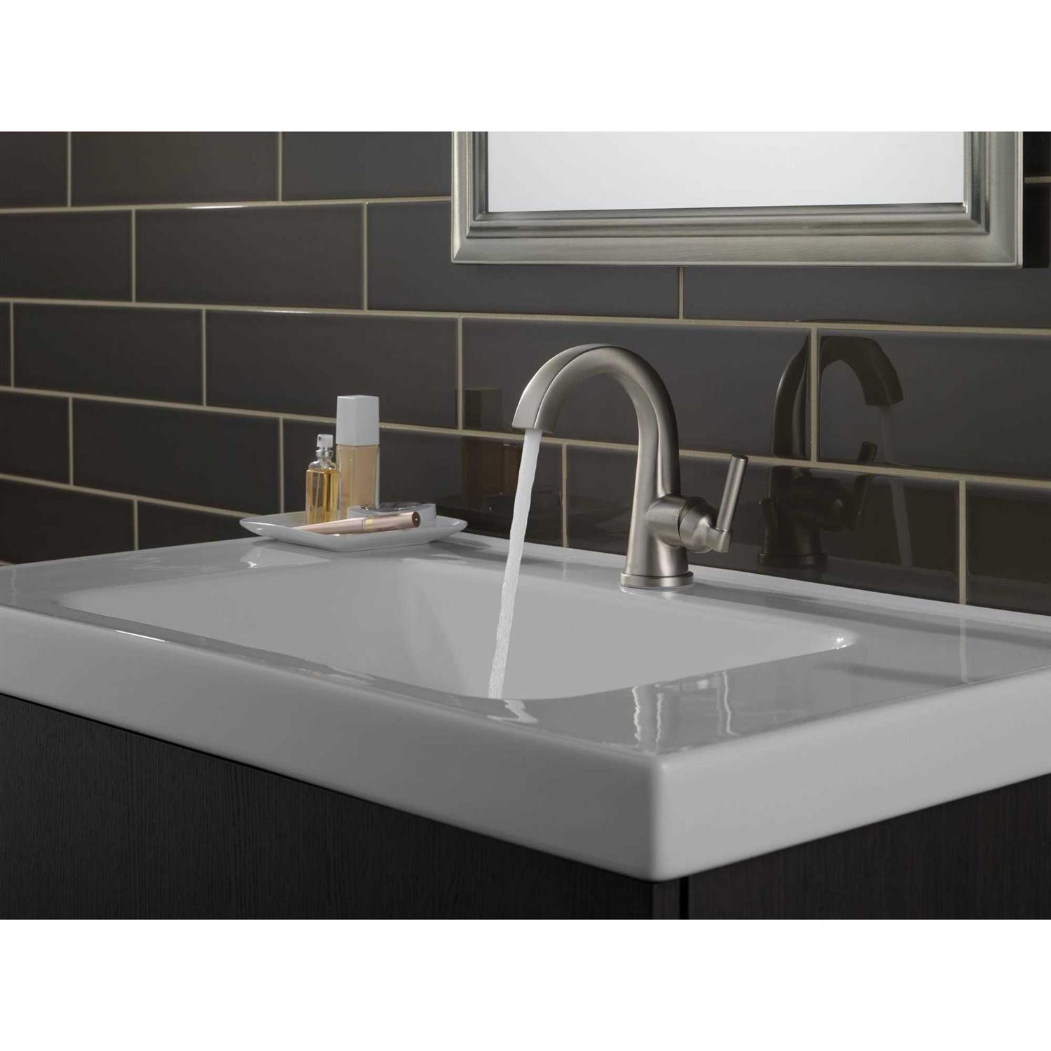 Delta Becker Spotshield Stainless 1-Handle Single Hole WaterSense Bathroom Sink Faucet with Drain and Deck Plate - Image 4