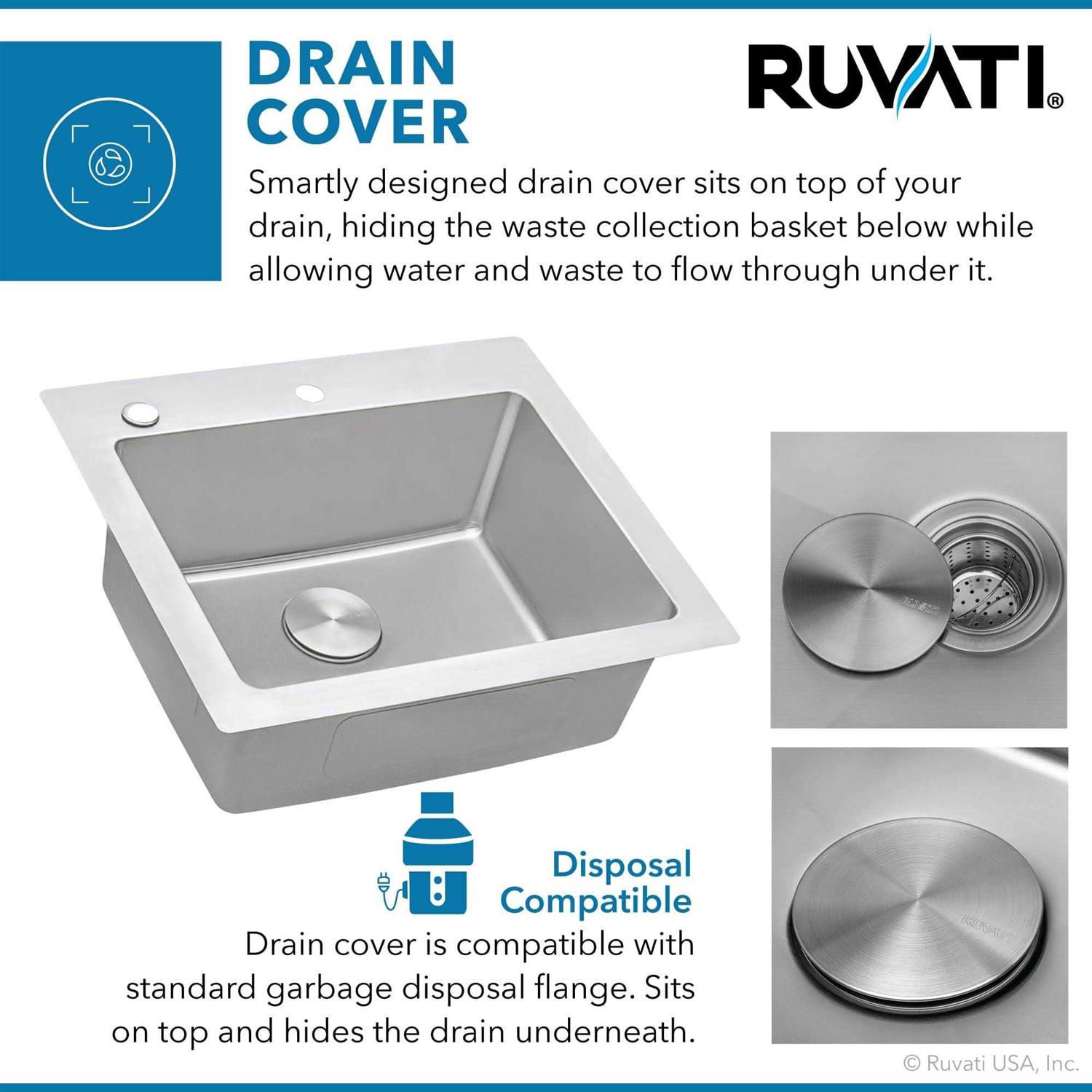 Ruvati 23 x 20 inch Drop-in Topmount Kitchen Sink 16 Gauge Stainless Steel Single Bowl RVM5923 - Image 5