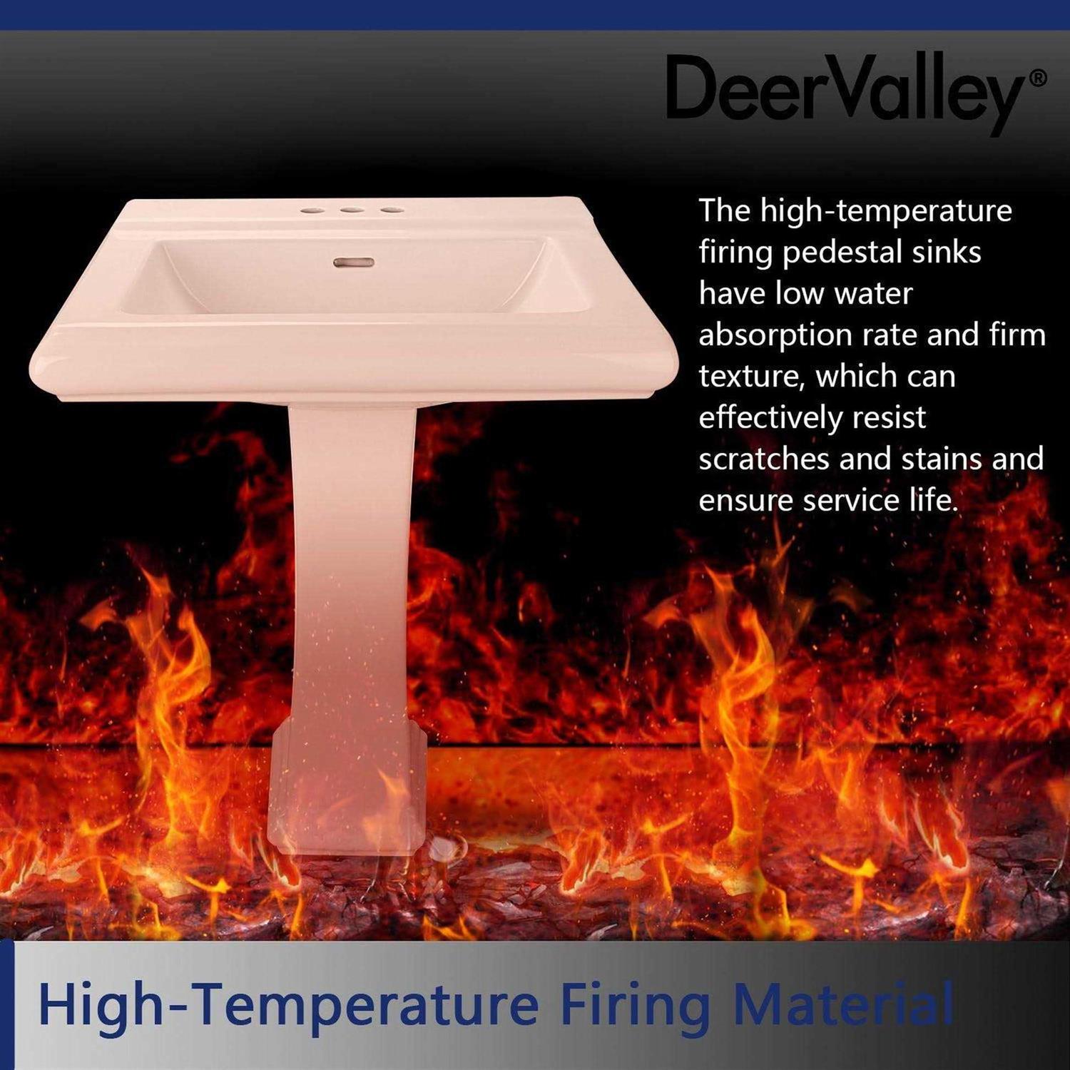 DeerValley DV-1P521 Apex 26 x 20 White Ceramic Rectangular Pedestal Bathroom Sink with Overflow - Image 3