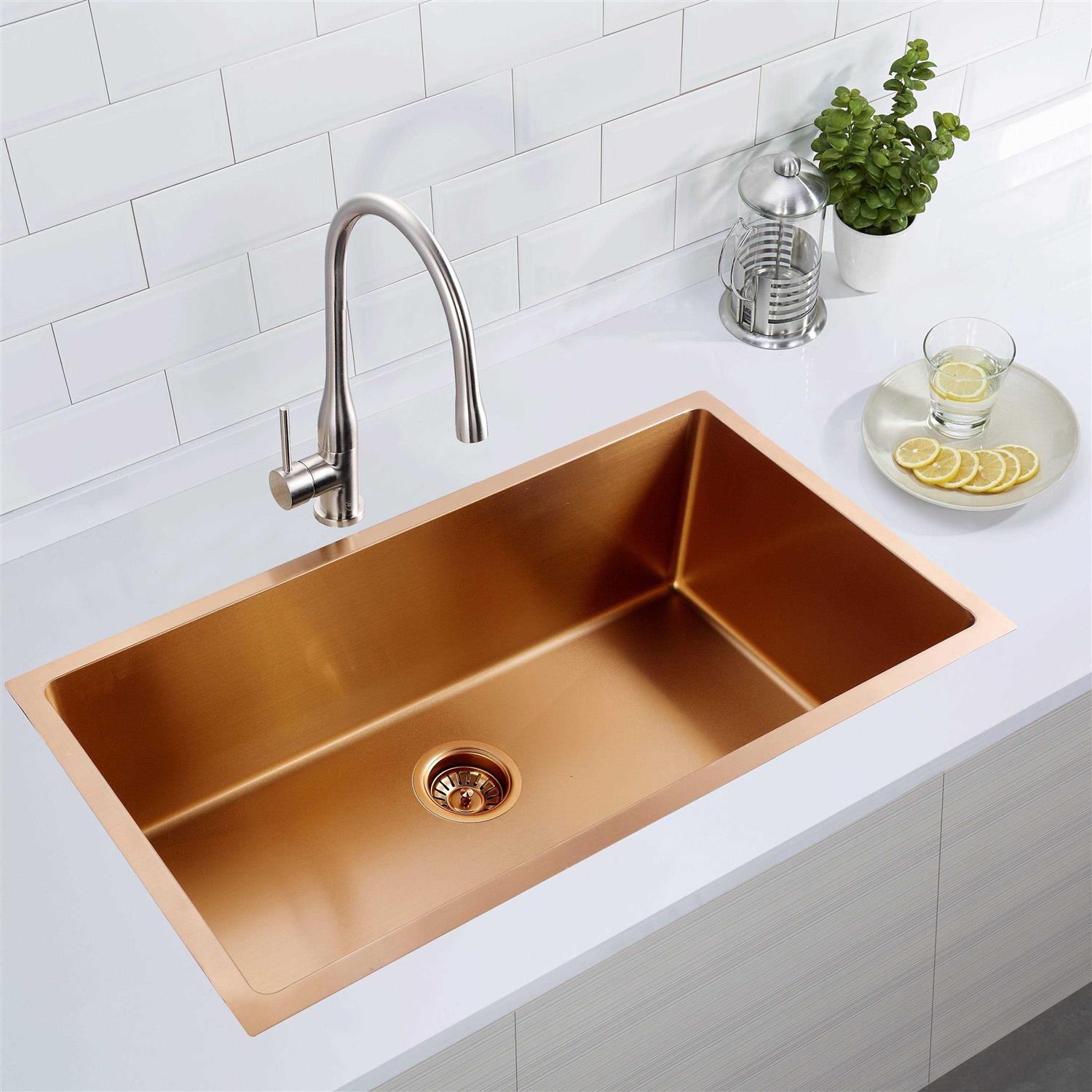 Cb Home Gold Kitchen Sink Undermount Single Bowl Single Basin Drop-in 18 Stainless Steel Deep Sink - Image 5