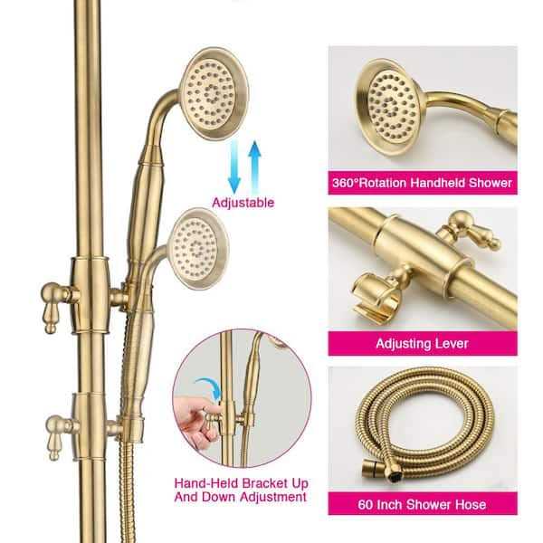 PROOX 2-Spray Round Antique Wall Bar Shower Kit with Hand Shower - Image 5