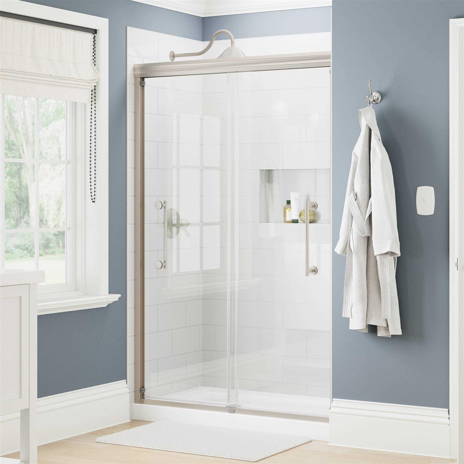 Delta Ashmore 48 in. W x 74-3/8 in. H Sliding Frameless Shower Door 5/16 in. 8 mm Clear Glass