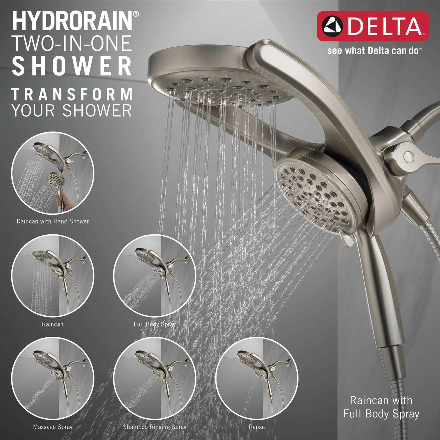 Delta HydroRain Spotshield Brushed Nickel Rain Shower Head Dual/Combo 1.75-GPM Rubber - Image 2