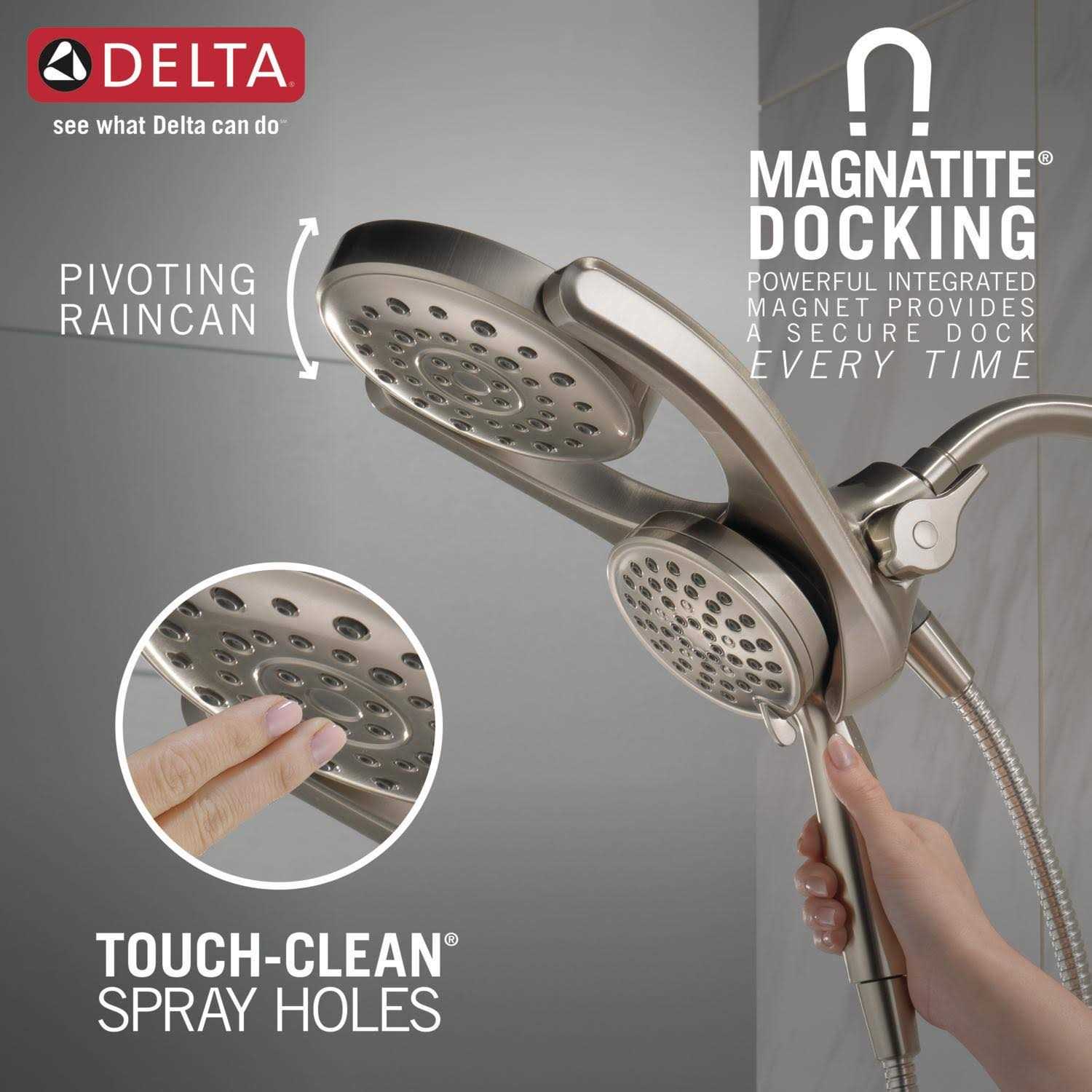 Delta HydroRain Spotshield Brushed Nickel Rain Shower Head Dual/Combo 1.75-GPM Rubber - Image 3