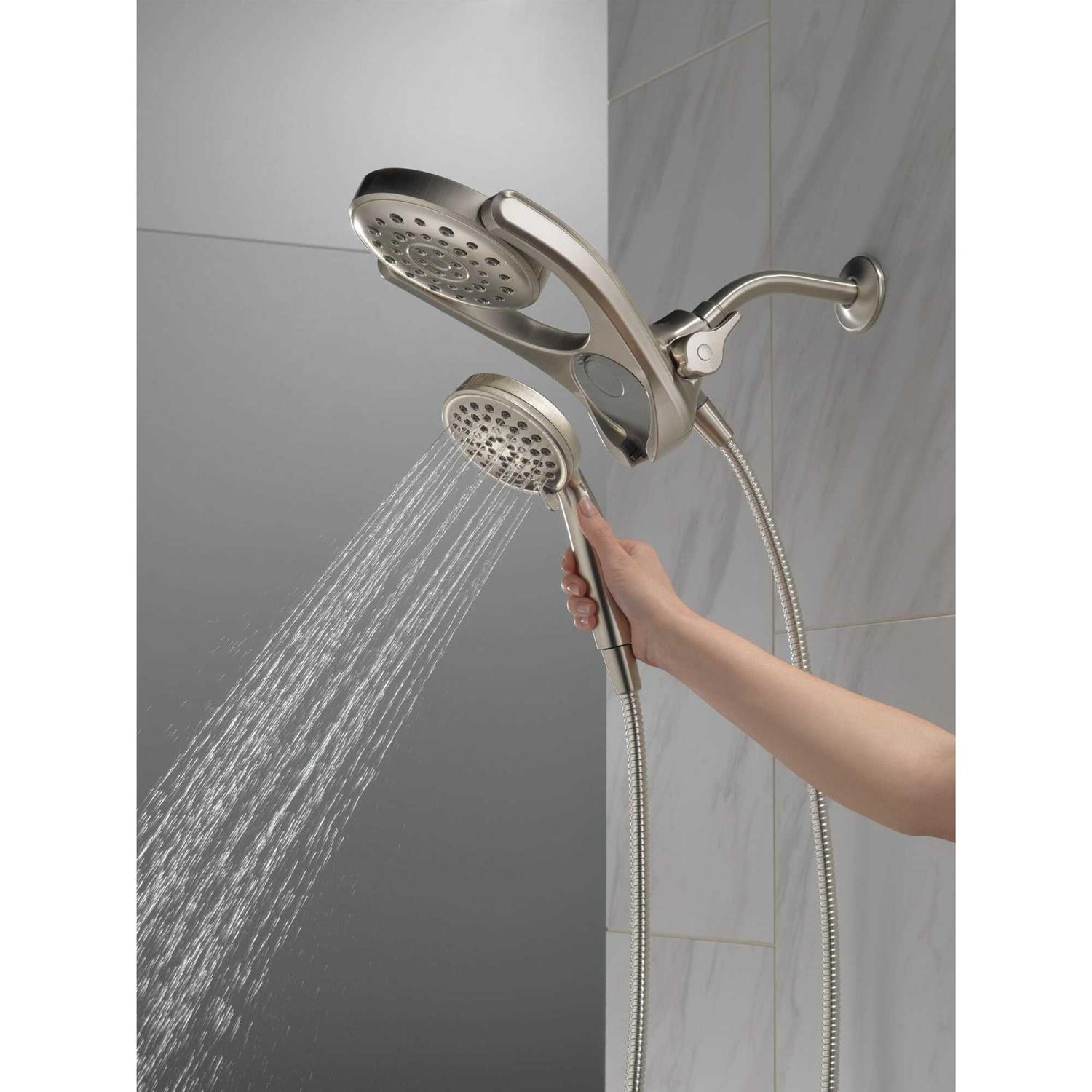 Delta HydroRain Spotshield Brushed Nickel Rain Shower Head Dual/Combo 1.75-GPM Rubber - Image 5