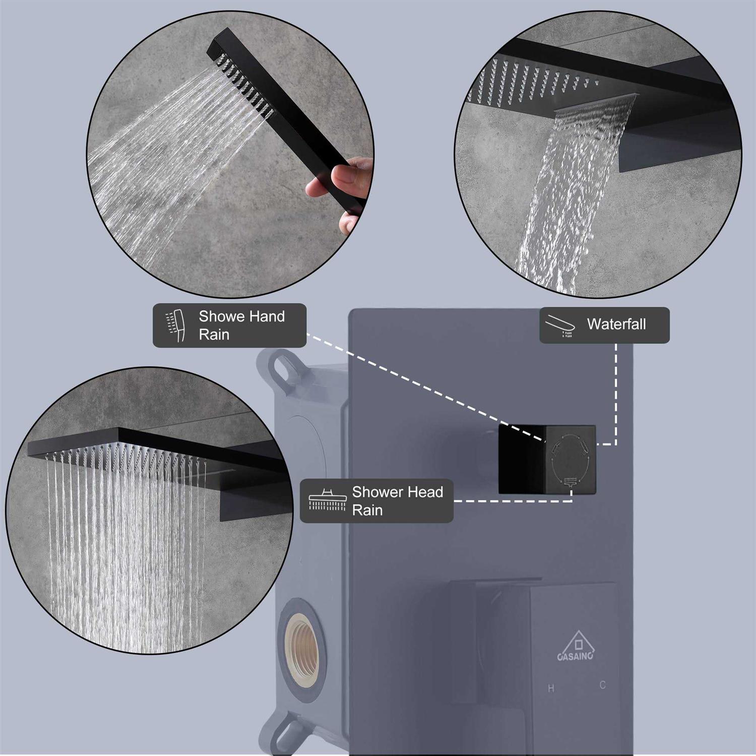 CASAINC M6630-A-22-MB Luxury Complete Shower System with Rough-in Valve Finish - Image 3