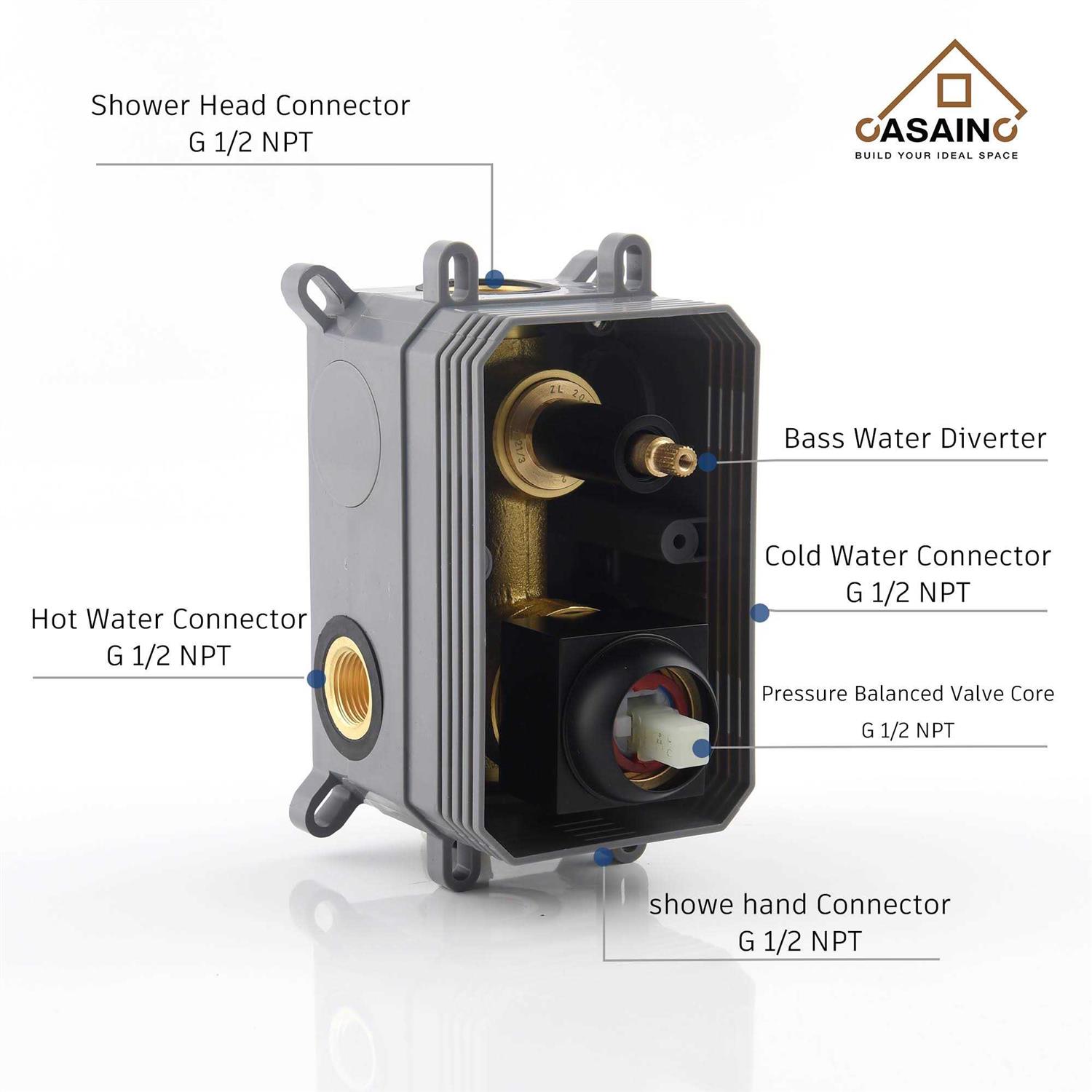 CASAINC M6630-A-22-MB Luxury Complete Shower System with Rough-in Valve Finish - Image 5